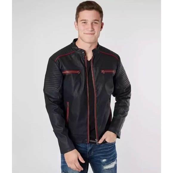 AMERICAN FIGHTER Men's Jacket UNSER Faux Leather Hooded Biker Black - Picture 7 of 12